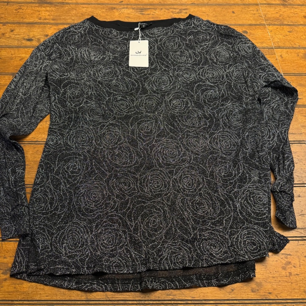 Black Rose Sparkle Mesh Long Sleeve Top Womens‎ Small